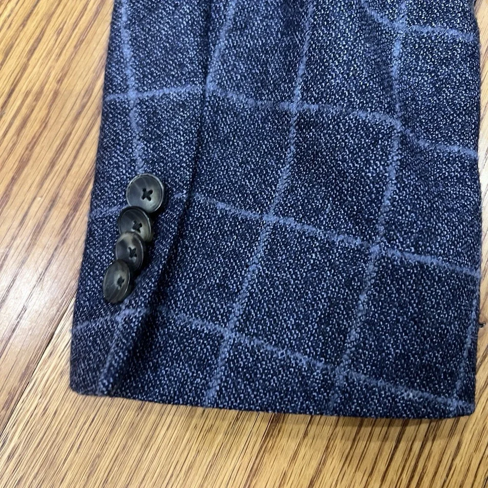 Hart Schaffner Marx Blazer Mens 44L Blue Plaid Sport Coat 2 Button Made in USA‎